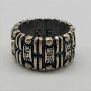 Lia Sophia Sterling Silver Ring Brick Style Pattern Clear Round Stones  K.F.